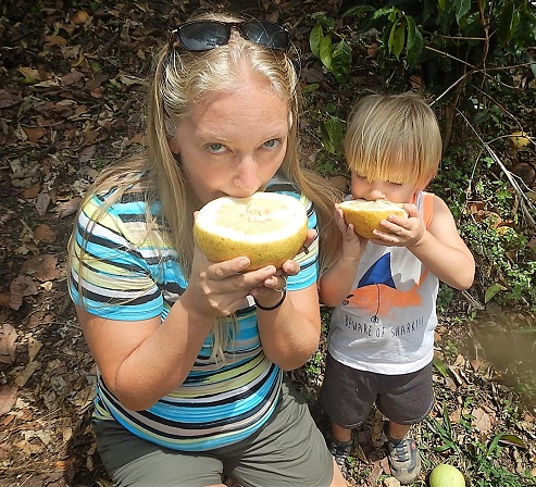 Eating guayaba amarilla at the Villa Estrella coffee farm in Panama